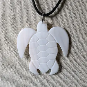 Sea Turtle Carved Shell Pendant & Cord Necklace daily casual