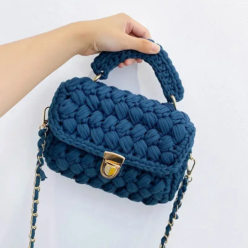 Women's DIY Knitted Rope-Woven Crossbody Wallet Purse - Creative Design Fashion Purses Crossbody with Chain Handbags, Designer Casual Chain Shoulder Messenger Bag for Home Organization Storage