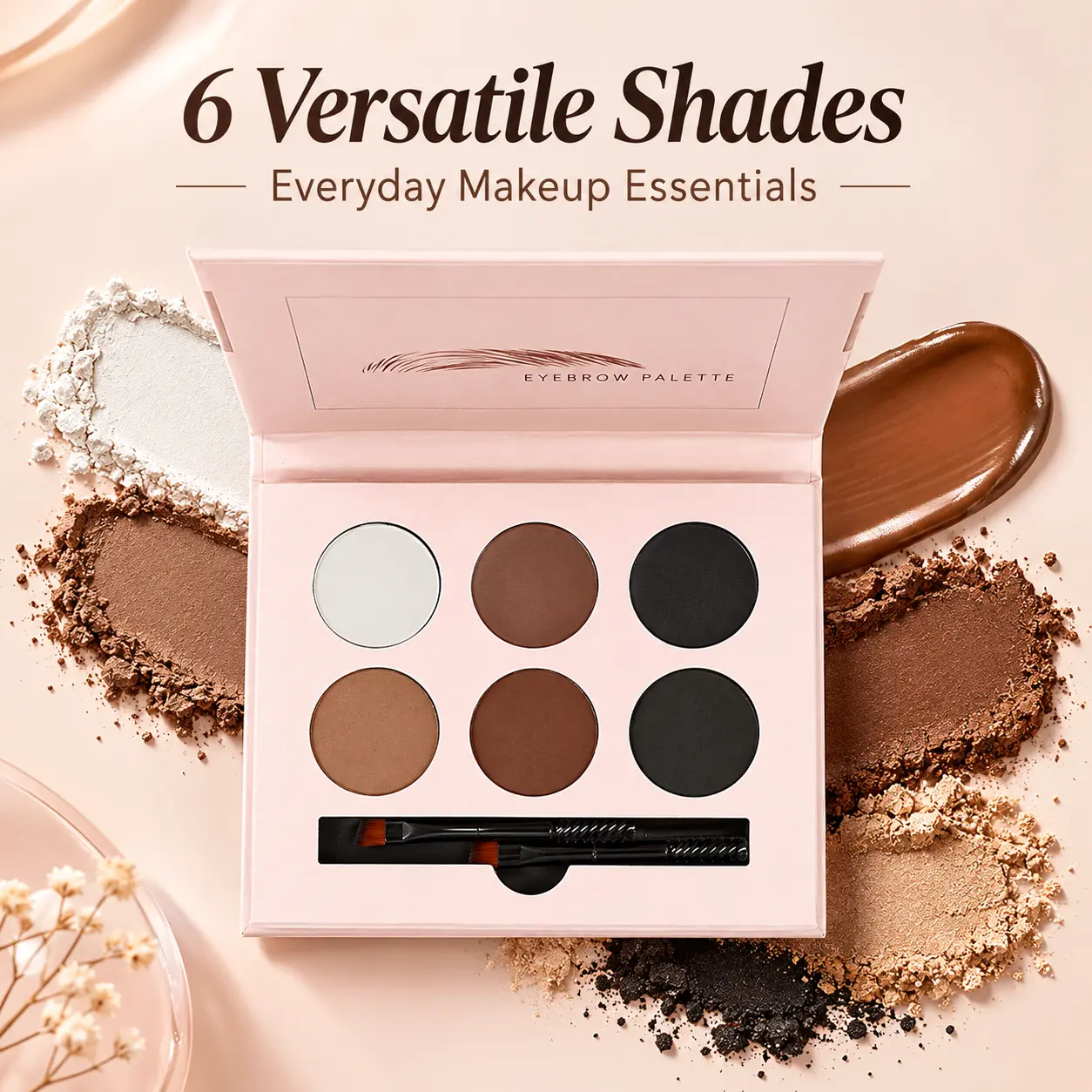 6-Color Eyebrow Powder Palette with Dual-Ended Brush, Natural Brow Makeup Kit for Shaping, Filling & Defining Brows, Long-Lasting Neutral Shades for Everyday Makeup