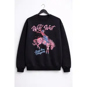 [Sale off up to 65%][Free Ship] Wild West Cowgirl on Horse Distressed Graphic – Vintage Graphic Transparent Sweatshirt