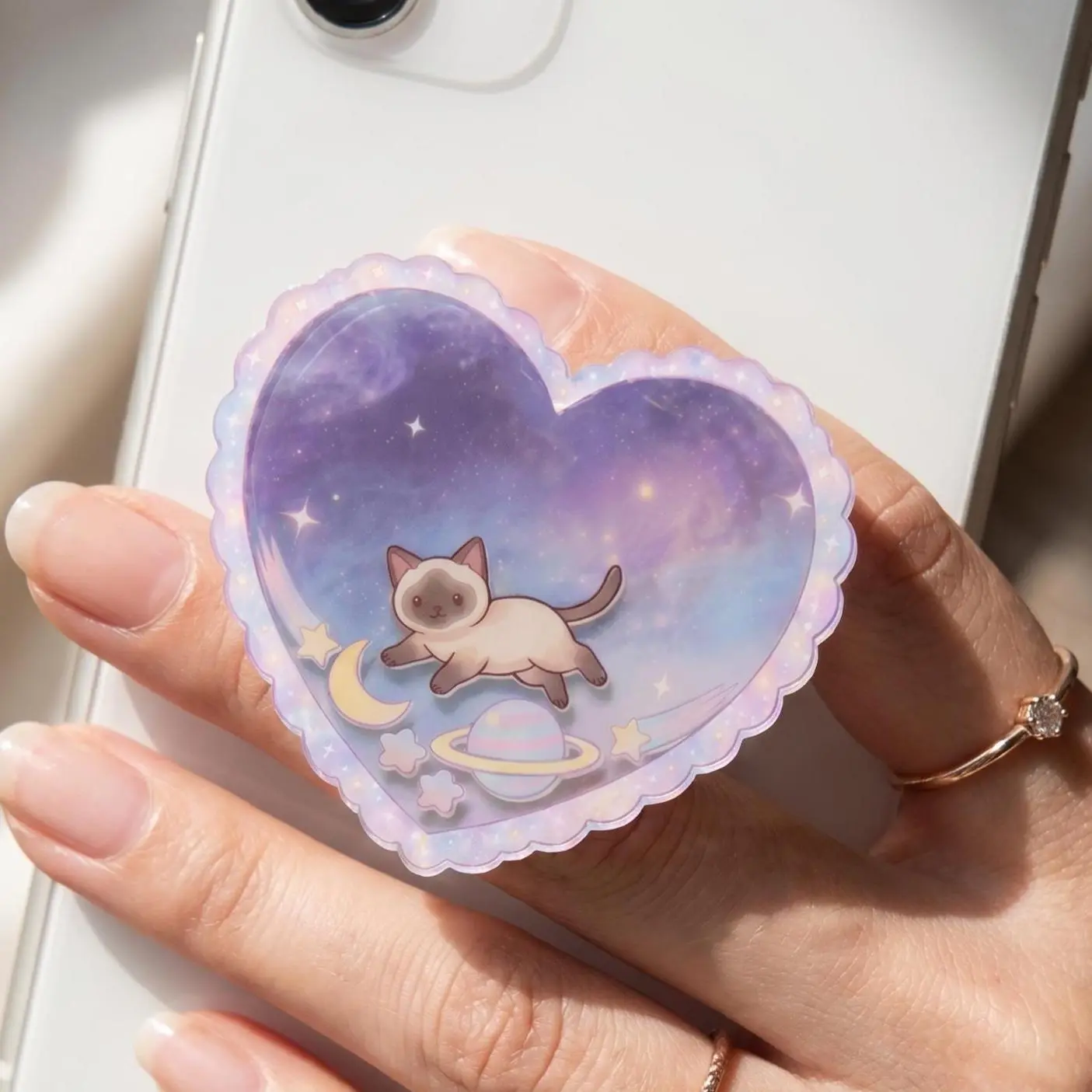 Cat Shaker Phone Grip Cosmic Heart Acrylic Phone Holder Cat Lover Gift Cute