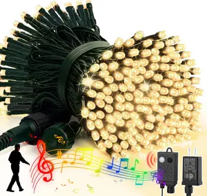 LAMPHOME Music Warm White String Lights with Motion Sensor Controller, 100 LED Christmas Decoration Light, Flashing Waterproof for Indoor Outdoor Christmas Tree Party Yard