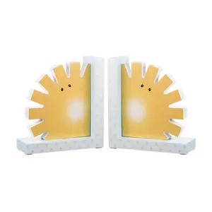 212 MAIN Noah's Pastel Pairs Sunshine Wood Block Bookends (Model 90011) - Painted Wood Office Desk Organizer Accessory, Adorable Pastels, Bright Design, Sunshine Shape
