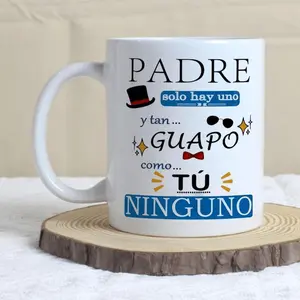 Perfect Gift for Dad, Father's Day, Birthday, or Coffee Lovers, Fun Ceramic Mug, "Padre" Spanish Design with English & French Phrases, Gift For Him
