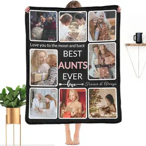 Gifts for Aunts Customized Blanket with Photo, Make a Personalized Aunts Blankets with Picture Custom Memories Souvenir Sublimation Throw Blanket for Best Aunts Ever, 8 Collage