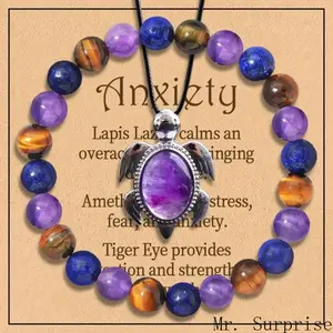 Women's 2-Piece Anxiety Relief Crystal Bracelet and Necklace Stack Set, Natural Gemstone Beads Spiritual Jewelry with Affirmation Card, Energy Protection Unisex Gift for Mother's Day