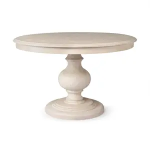 Zola Classical Round Wooden Dining Table in Antiqued White Finish
