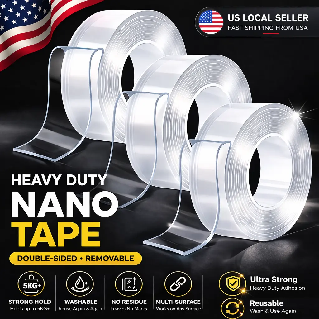 The Day 2026 Upgrade 10.5ft Long Heavy-Duty Transparent Nano Self-Adhesive Double-Sided Invisible Mounting Tape, Renter-Safe Multi-Surface Stretchable Residue-Free Washable for Home Decor, Dorm Room Inspo, Marble Household Items