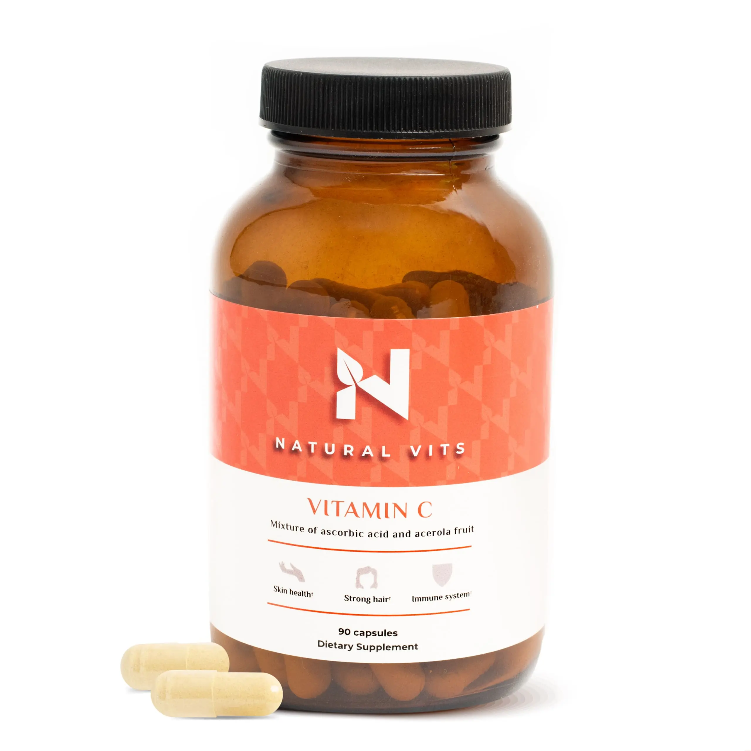 Naturalvits Vitamin C, Antioxidant and Immune Booster, 600 mg Ascorbic Acid with Acerola Fruit Extract, Supports Skin and Hair Health, Gluten-Free, Non-GMO, 90 Capsules