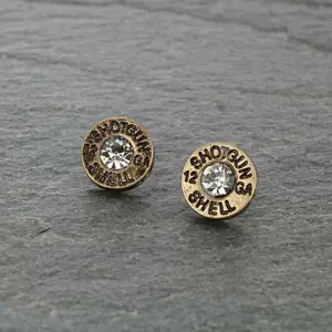 Gold Shotgun Shell Stud Rhinestone Earrings