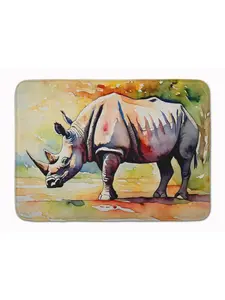 Carolines Treasures DAC2980RUG 19x27 in. Rhinoceros Memory Foam Kitchen Rug, Animal-Inspired, Art-Themed, Cozy, Cushioned Household Textile Rug, Animal-Inspired Kitchen Rugs, Art-Themed Kitchen Rugs