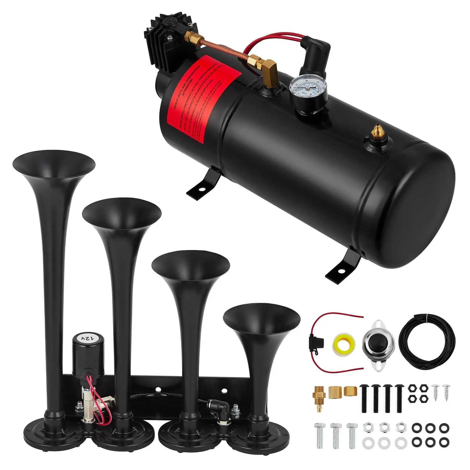 GARVEE 4 Trumpets Train Horns Kit, 150 DB Air Horn Kit with 0.8 Gallon Tank & 150 PSI Compressor for Trucks, Cars, Motorcycles, and More