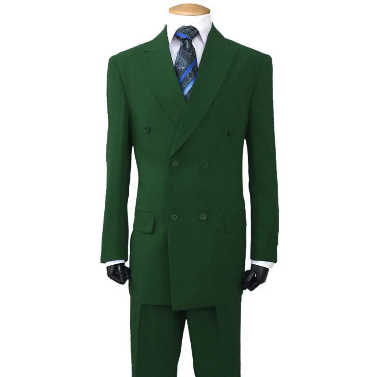 Mens Classic Fit Double Breasted Poplin Suit in Olive Green