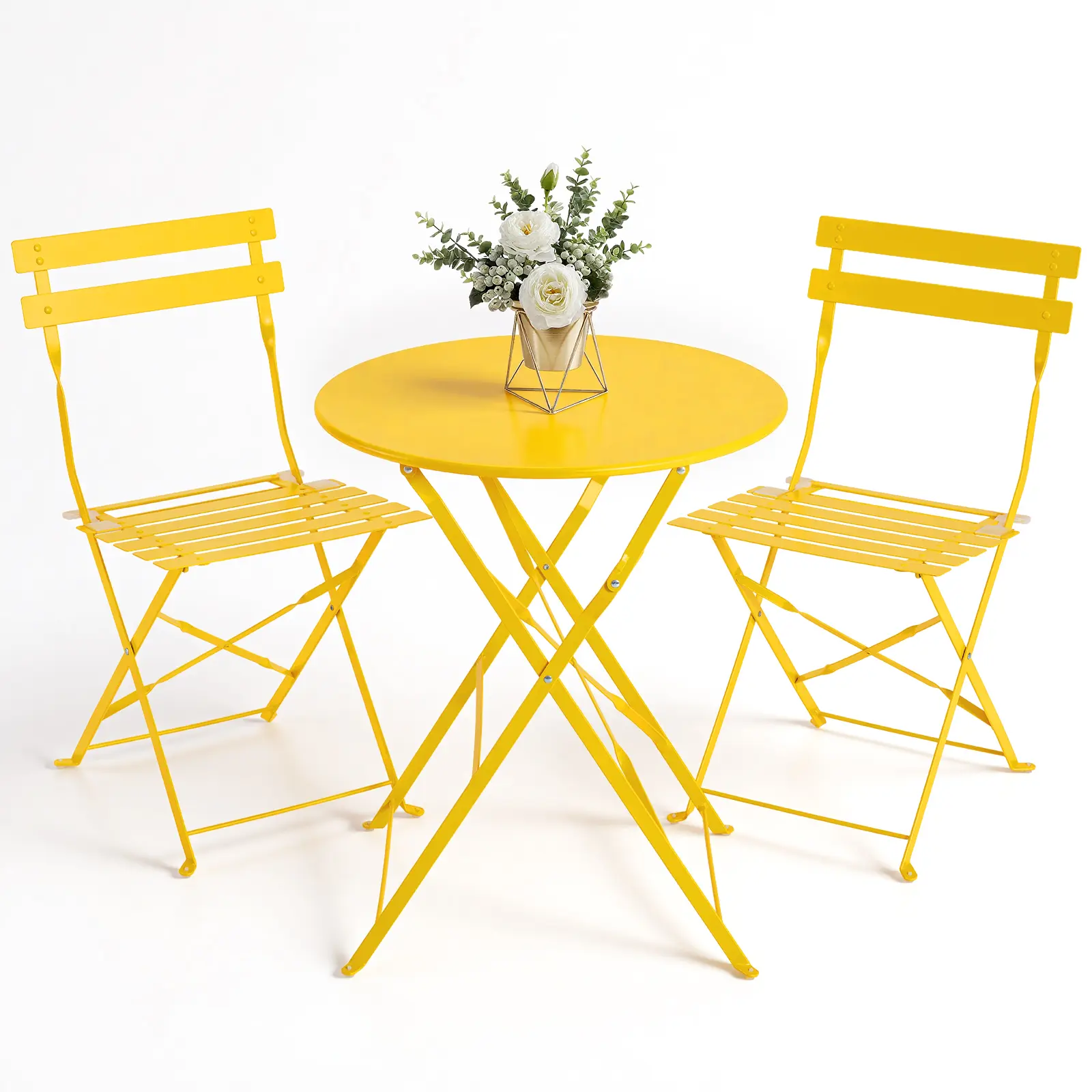 ONBRILL Sturdy 3-Piece Folding Outdoor Bistro Dining Set - 2 Cushioned Chairs, Stable Vibrant All-Weather Space-Saving Table for Backyard Oasis, Balcony, Outdoor Furniture Set