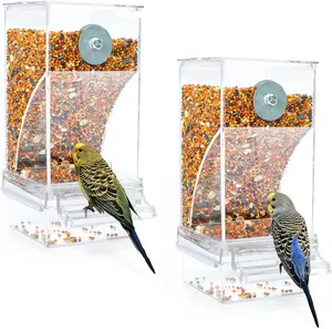 2 Pack No Mess Automatic Bird Feeder Transparent  Container Cage  Parrot Feeder Accessories for Small Birds Parrot Cockatoo Canary