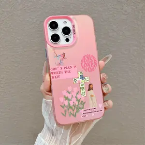 Softcase for iPhone 17 16 E Pro Max 15 Plus 14 13 12 11 XS XR Soft Pink Jesus Faith Art Premium Shockproof Silicone Lightweight Anti-Scratch Protective Cover