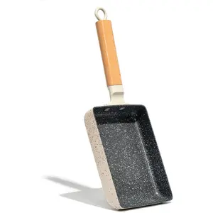 Ceramic Coating Square Frying pan, Japanese Tamagoyaki Omelette Small Skillet, Non-stick Rectangle Egg Roll Pan with Wood Handle (White, Ceramic Coating)