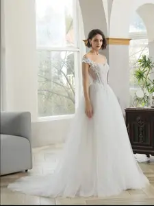 Basque Waist Wedding Dress with Beaded Floral Details | Estelle