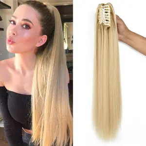 Claw 24 Inch pony tail clip in claw hair Long Straight Hair  Fluffy nutural looking synthetic hairpiece for women thick hair ponytail hair extensions clip in guless wigs women's accesory