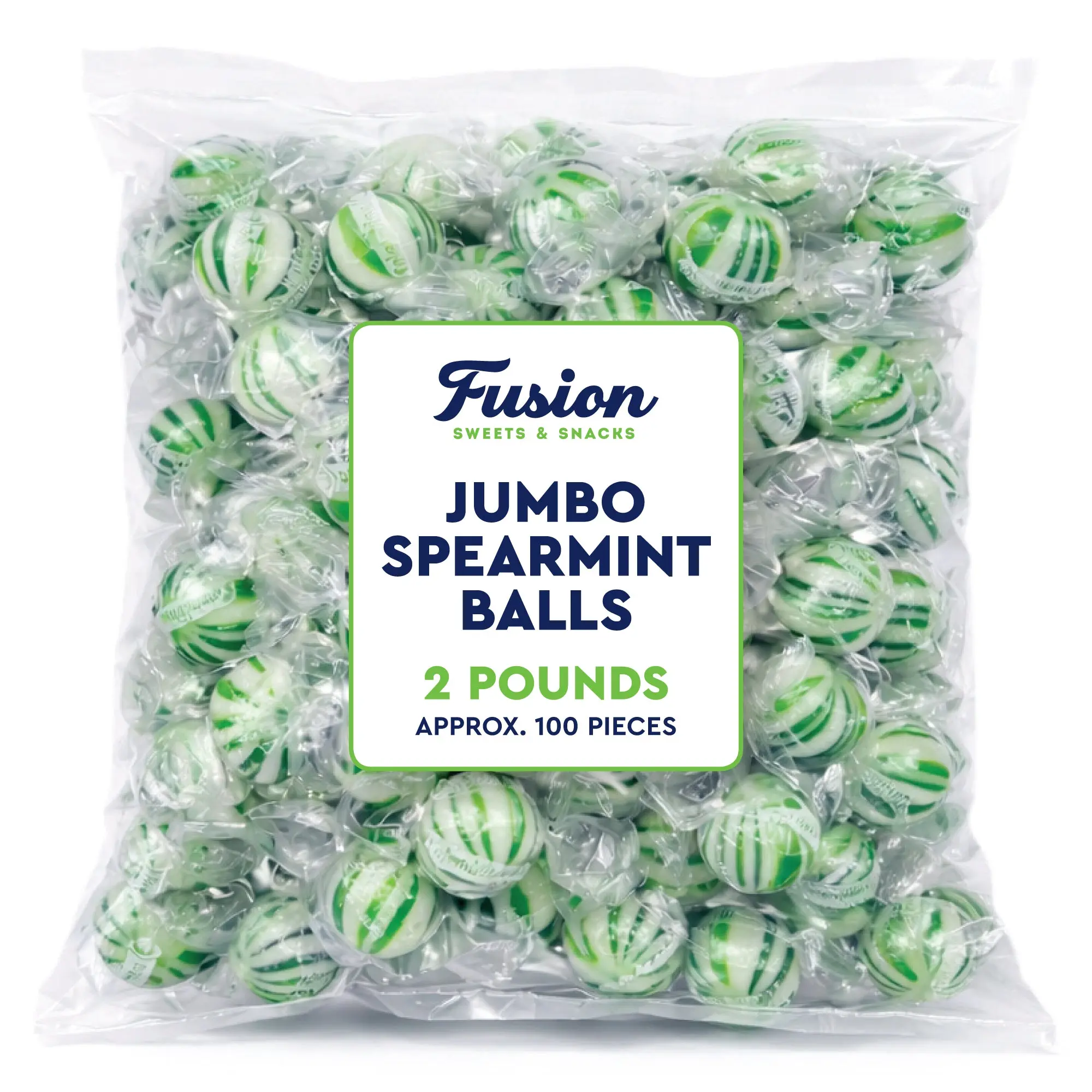 Jumbo Spearmint Mint Balls – 2 Pound Bulk Bag, Spearmint Candy Individually Wrapped, Green And White Candy Jumbo Pieces, Hard Mint Spheres with Refreshing Flavor, Ideal For Holidays, Weddings, Valentine’s Day, Party Favors, Spearmints