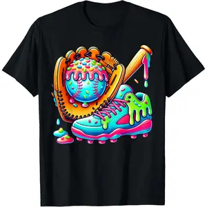 Ice Cream Drip Baseball Stuff Baseball Drip for Boys Graphic  - Crewneck Men Women Youth Boys Girl  Cotton Fabric Retro Washed T-Shirt Men's Grunge Album Say You Swear Tee spectacular Western Hoodie with Vibrant Coral Unisex Pocket Eat Sleep Goon Repeat
