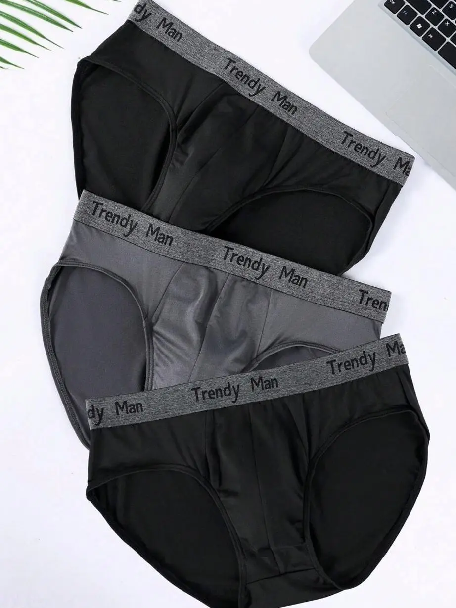 Men's Knit Briefs, Multicolor Letter Tape Design Breathable Stretchy Daily Underwear