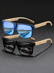 2 pairs latest model fashionable hollow-out sunglasses,available in multiple colors,retro imitate wood grain like square frame,made of polycarbonate material,equipped with UV400 protective lenses,perfect for fishing,sports,beach,driving,and vacation