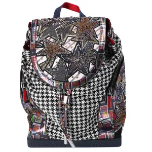 Pre-owned christian louboutin Jacquard Backpacks Explorafunk Backpack Multicolor Colorblock Classic Leather Studded