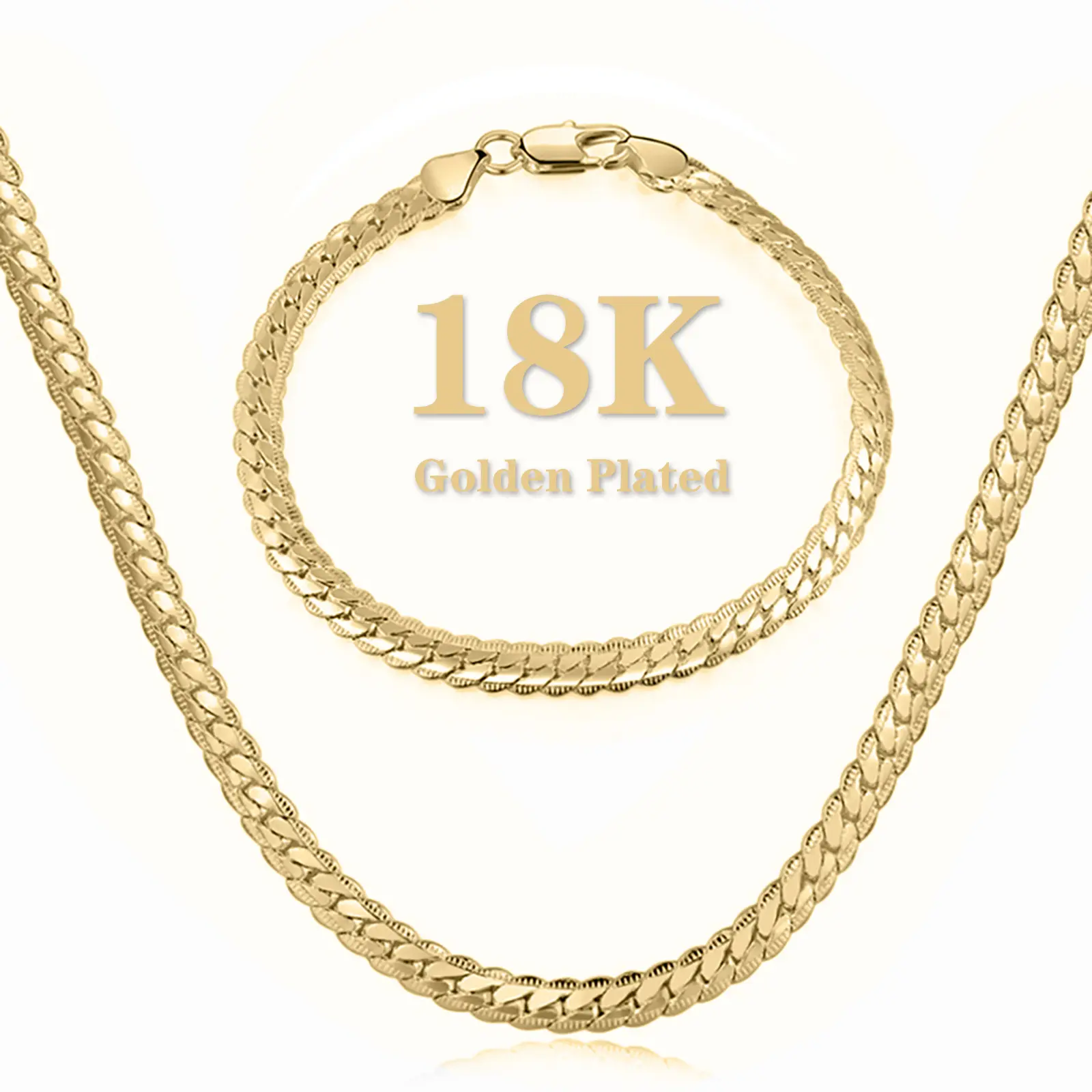 18K Gold Plated Set Double Layers Chunky Chain Necklace Bracelet Combo Trendy Creative Hip Hop Jewelry for Women Daily Wear Christmas Gift width 5mm