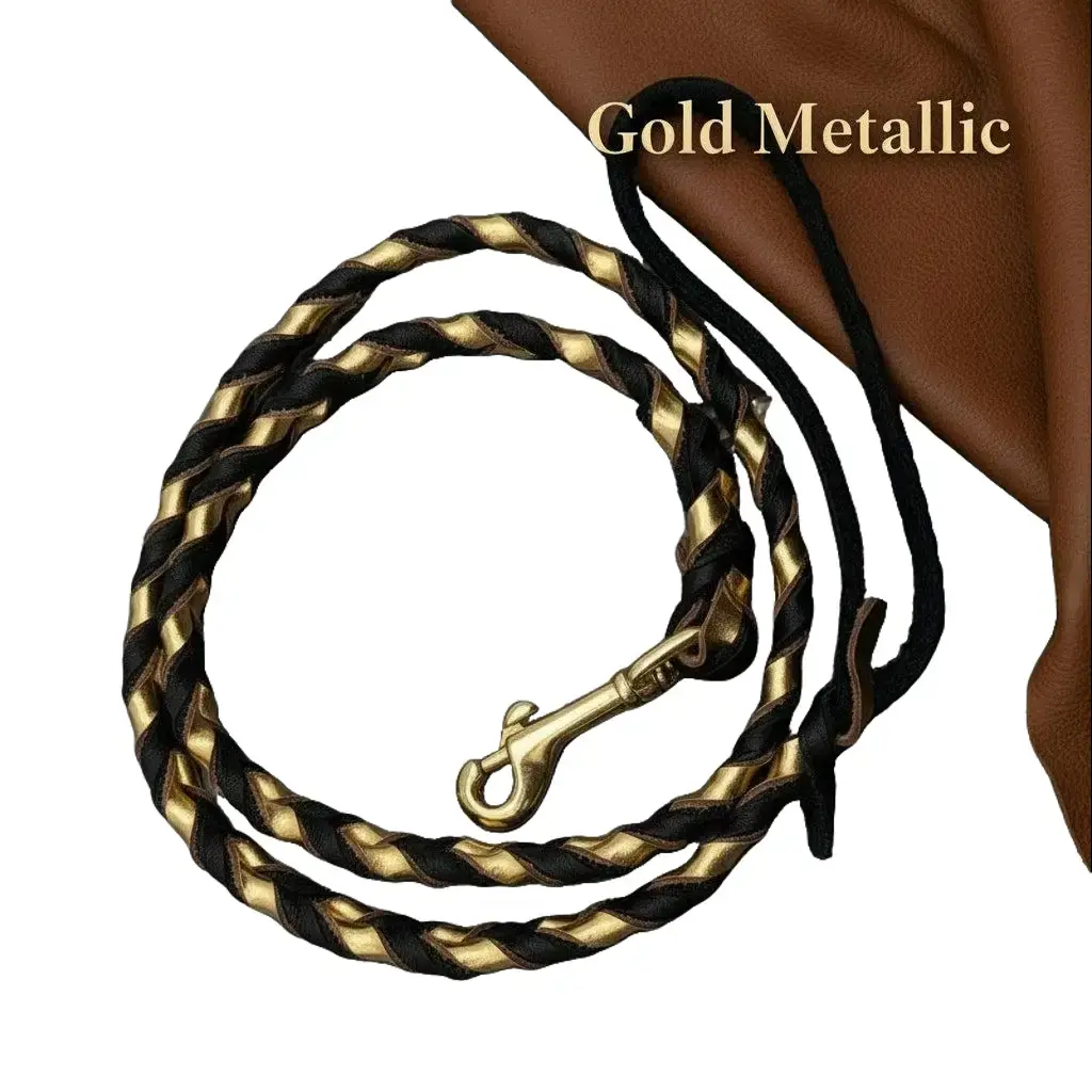 Dog Metallic Hand-Braided Leather Leash, Modern Durable Design, Comfortable for Daily Walks