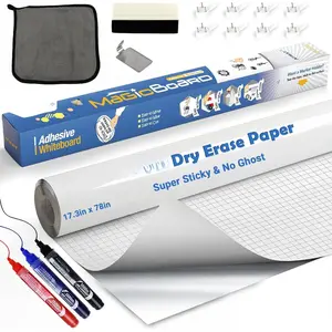 White Board Sticker, Dry Eraser Paper for Wall, Upgrade PET-No , 1.45 x 11 ft, Stain-Proof Peel and Stick Film Self Adhesive Wall Paper Roll for Classroom/Office, 3 Dry Erase Marker WS01