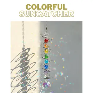 Suncatcher Wind Spinner Gazing Ball Spiral Tail, Crystal Sun Catchers with Seven Chakra Beads Window Hanging for Indoor Home Outdoor Garden Decor Wedding Birthday Party Gifts for Girl Women Mom