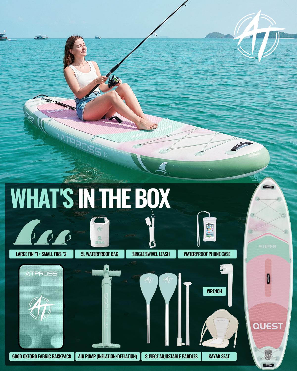 [Summervibes] 10'6''x33'' Inflatable Stand Up Paddle Board, 400lbs Extra Wide SUP with Kayak Seat, Anti-Slip EVA Deck, Premium Accessories Kit for Yoga, Fishing, Outdoor Water Sports