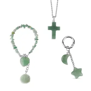 Gemstone Gift Set of 3 Keyring, Beaded Bracelet and Cross Necklace 18 Inches