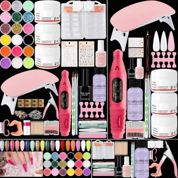 Acrylic Nail Kit for Beginners with UV Light & Electric Nail Drill Complete Professional Acrylic Nail Set with Liquid Monomer Acrylic Powder Glitter Powder Nail Art Decorations & Tools DIY Home Salon Manicure Kit Gift for Women