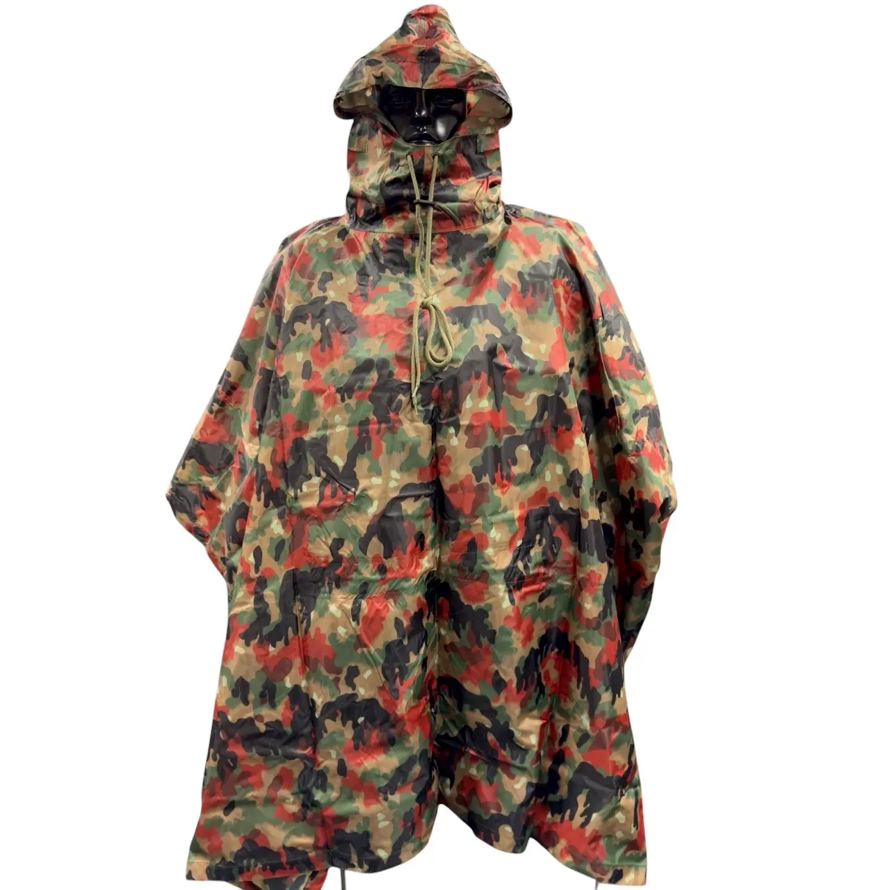 Unisex Tactical Camouflage Nylon Alpenflage Rubberized Heavy-Duty Poncho - Army Surplus, Iconic Pizza Camo, Durable Waterproof Backing, Generous Cut Full-Body Coverage, Collector’s Compact Protective Raincoat for Storms, European Forests
