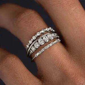 Women's 4-Piece Gold-Plated Zircon-Inlaid Fashion Ring Set, Trendy Costume Jewelry Hand Accessory for Daily, Dating, Party Outfits & Gifting