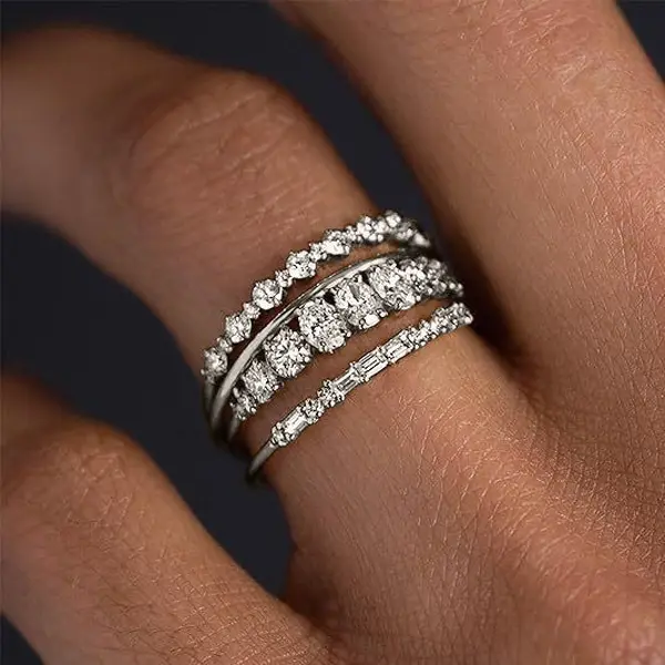 Women's 4-Piece Gold-Plated Zircon-Inlaid Fashion Ring Set, Trendy Costume Jewelry Hand Accessory for Daily, Dating, Party Outfits & Gifting
