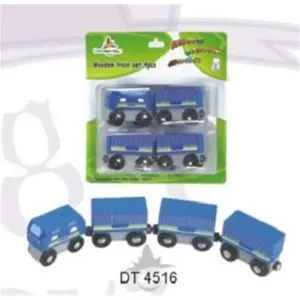 212 MAIN Blue Wooden Train Play Set - 4-Piece Thomas Compatible Farm Animal & Poultry Pet Toy in Blister Package