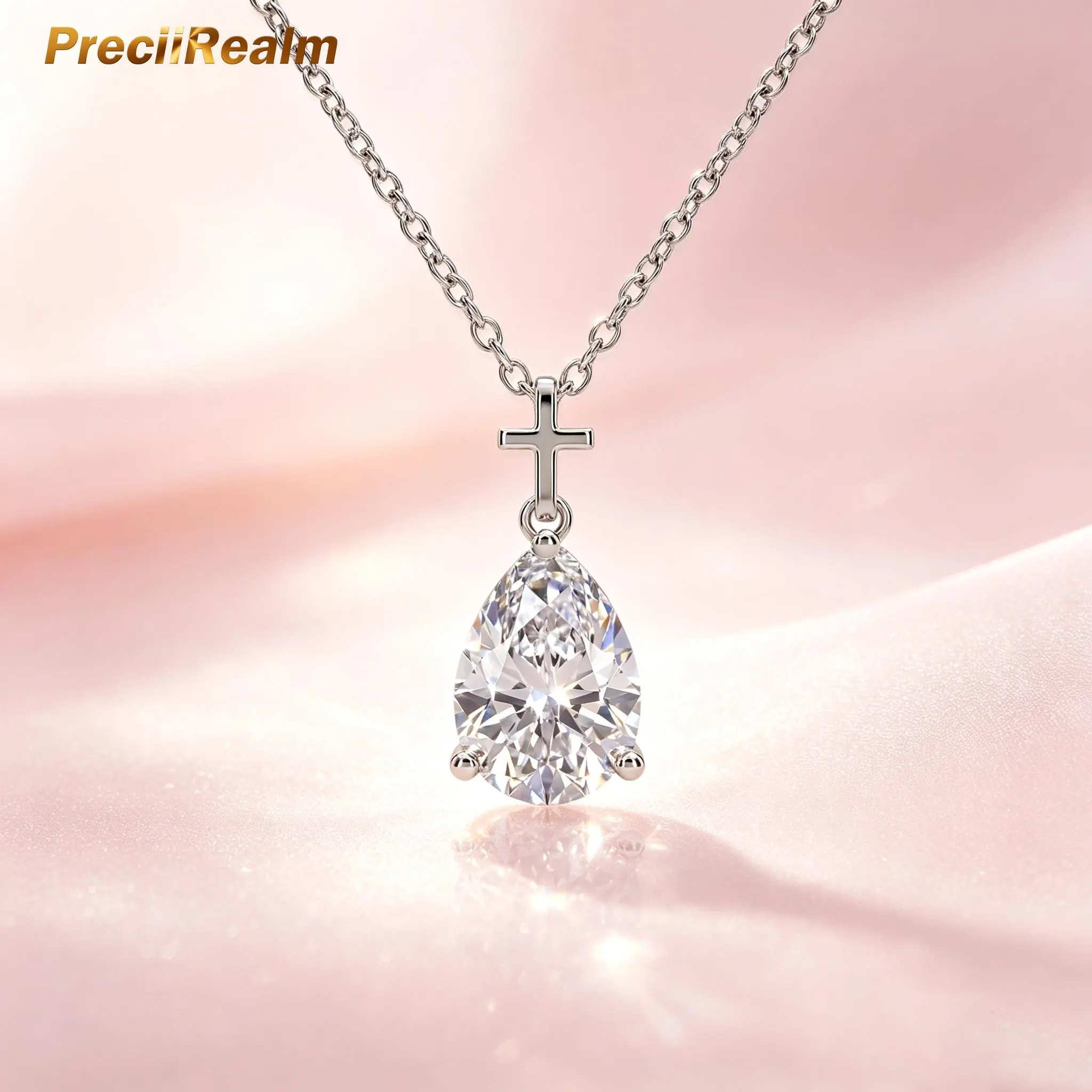 PreciiRealm 14K Gold Crystal Necklace Cubic Zirconia Dainty Choker Necklace | Gold Women's Cross Necklace