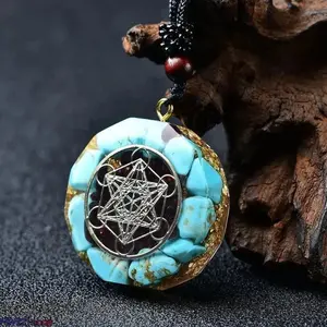 Turquoise Orgone Energy Pendant Necklace - Unisex Costume Jewelry, Sacred Geometry Crystal Amulet, Chakra Stone Guardian Talisman, Meditation Accessory, Bag Charm Ornament, Religious Pendant Necklaces, Crystal Necklace Pendants