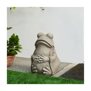Glitzhome 17" MGO Faux Concrette Finish Zen Frog Garden Statue