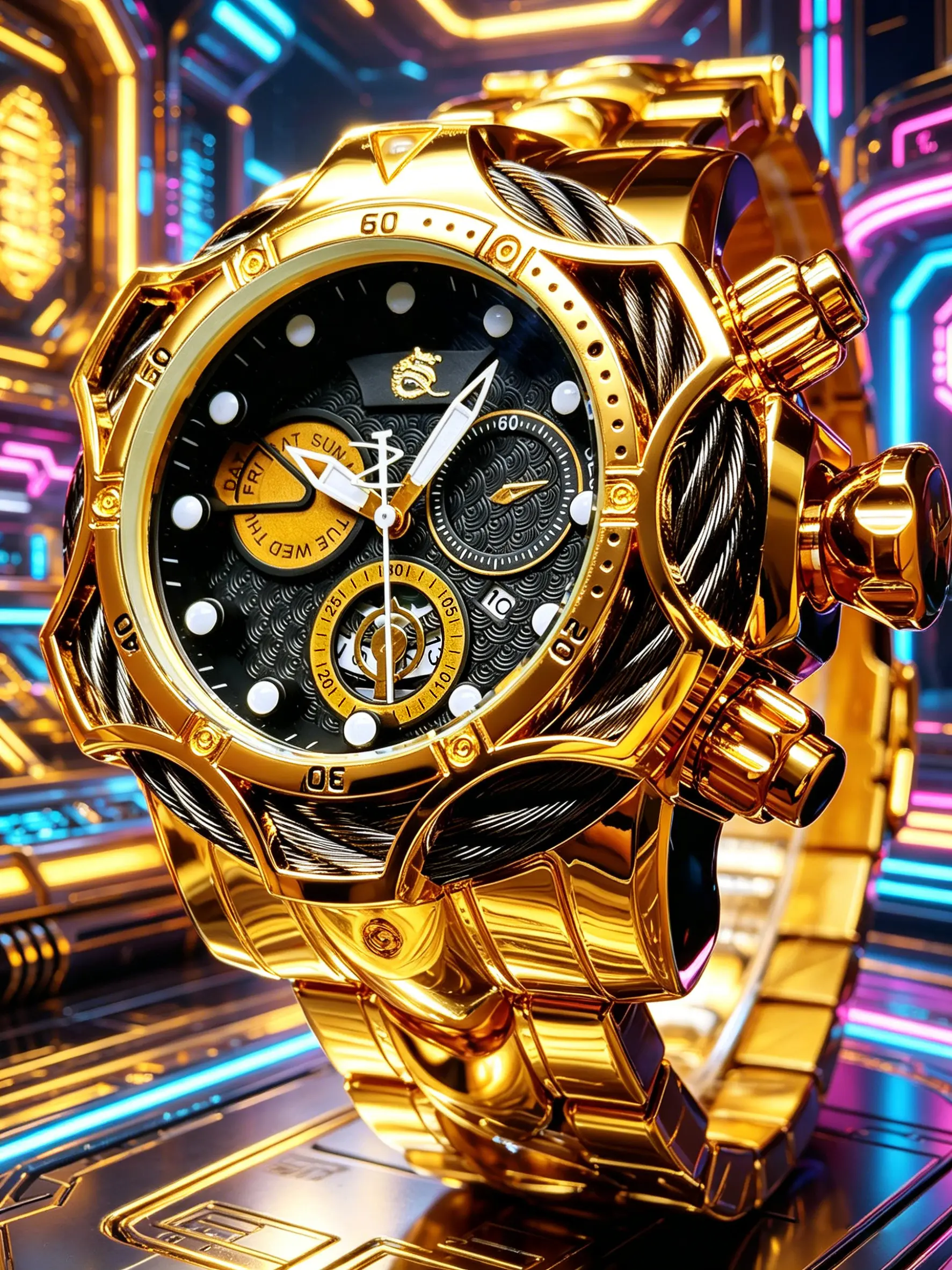 Cyberpunk Style Men's Watch, Quartz Analog Wristwatch, Large Dial, Neon Hollow Design, Quartz Movement, Night Glow, Gift Box Included, Analog Quartz Watches