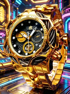 Cyberpunk Style Men's Watch, Quartz Analog Wristwatch, Large Dial, Neon Hollow Design, Quartz Movement, Night Glow, Gift Box Included