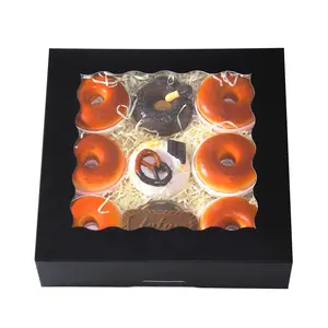 Black Bakery Box with Window 24-Packs 10x10x2.5 inch Donut Pie Boxes Pastry Box(24pcs Black Bakery Boxes+5 Sets Dividers+20  Stickers+30pcs Cookie Packaging Includes)
