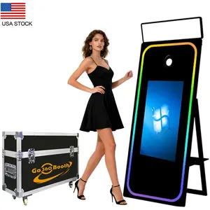 65" Portable Magic Mirror Photo Booth with 32" Touch Screen Mirror Photobooth Suitable for Camera and Printer and Square Ring Light Selfie Photo Booth Machine for Party Event Rentals