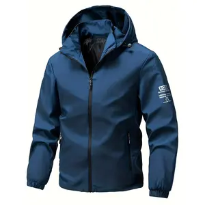 Men'S Windproof Hooded Jacket - 100% Polyester, Detachable Hood, Zippered Pockets, Durable Outdoor Warmth for Spring & Fall, Casual Sportswear, Hooded Jacket