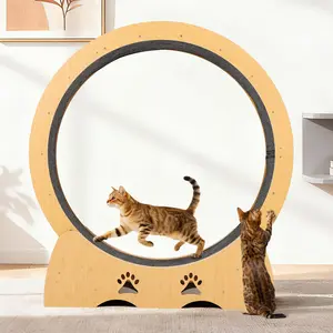 Wooden Cat Exercise Wheel, Wooden Cat Exercise Wheel, Runway for Indoor Cats, Low Noise Removable Carpet Cat Wheel for Kitty Running Walking Training