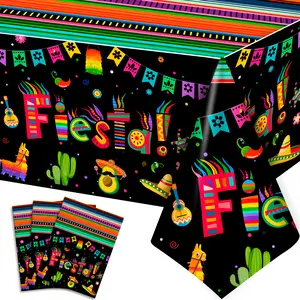 Mexican Fiesta Party Tablecloth, 3pcs Mexican Fiesta Tablecloths Set - Mexican Tablecloth for Fiesta, Cinco de Mayo Table Covers & Cinco de Mayo Fiesta Tablecloth, for Mexican Fiesta Party Decorations
