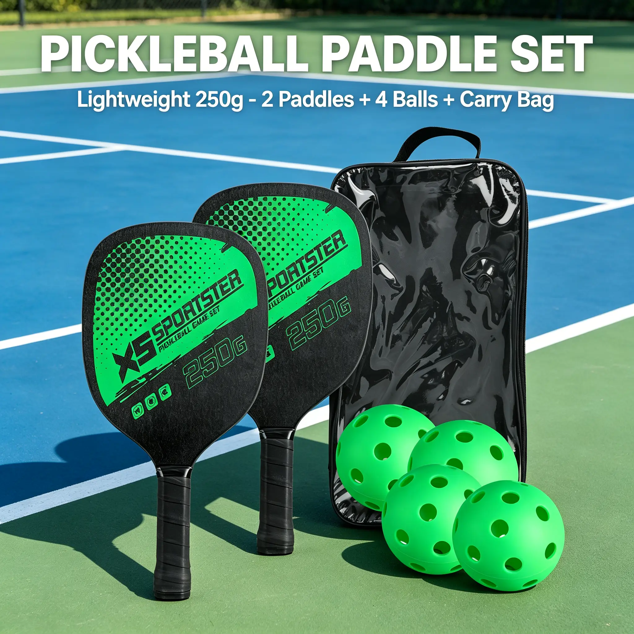 Pickleball Paddle Set for Beginners - Lightweight Pickleball Paddles with 4 Balls & Carry Bag, Indoor Outdoor Pickleball Set for Family Friends Gift